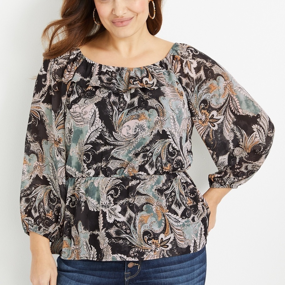2/$35 Maurices Paisley Off The Shoulder Peplum Blouse